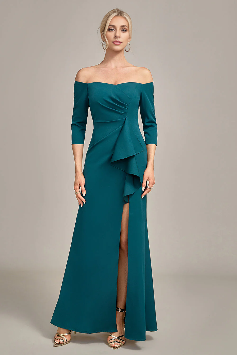 DingJiDress Fashion Mermaid Dark Green Off The Shoulder Cascading Ruffled Mother Of The Bride Dress