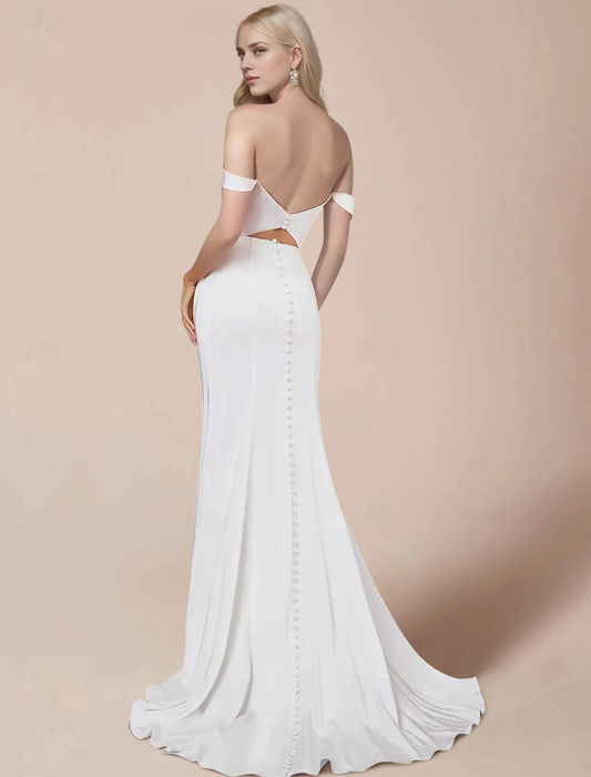 DingJiDress Wedding Dresses A-Line Off Shoulder Cap Sleeve Floor Length Taffeta Bridal Gowns With Ruched