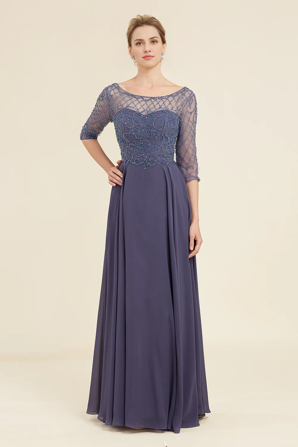 DingJiDress Elegant Sparkly Grey Blue Beaded Mother of the Bride Dress Wedding Dress For Guest