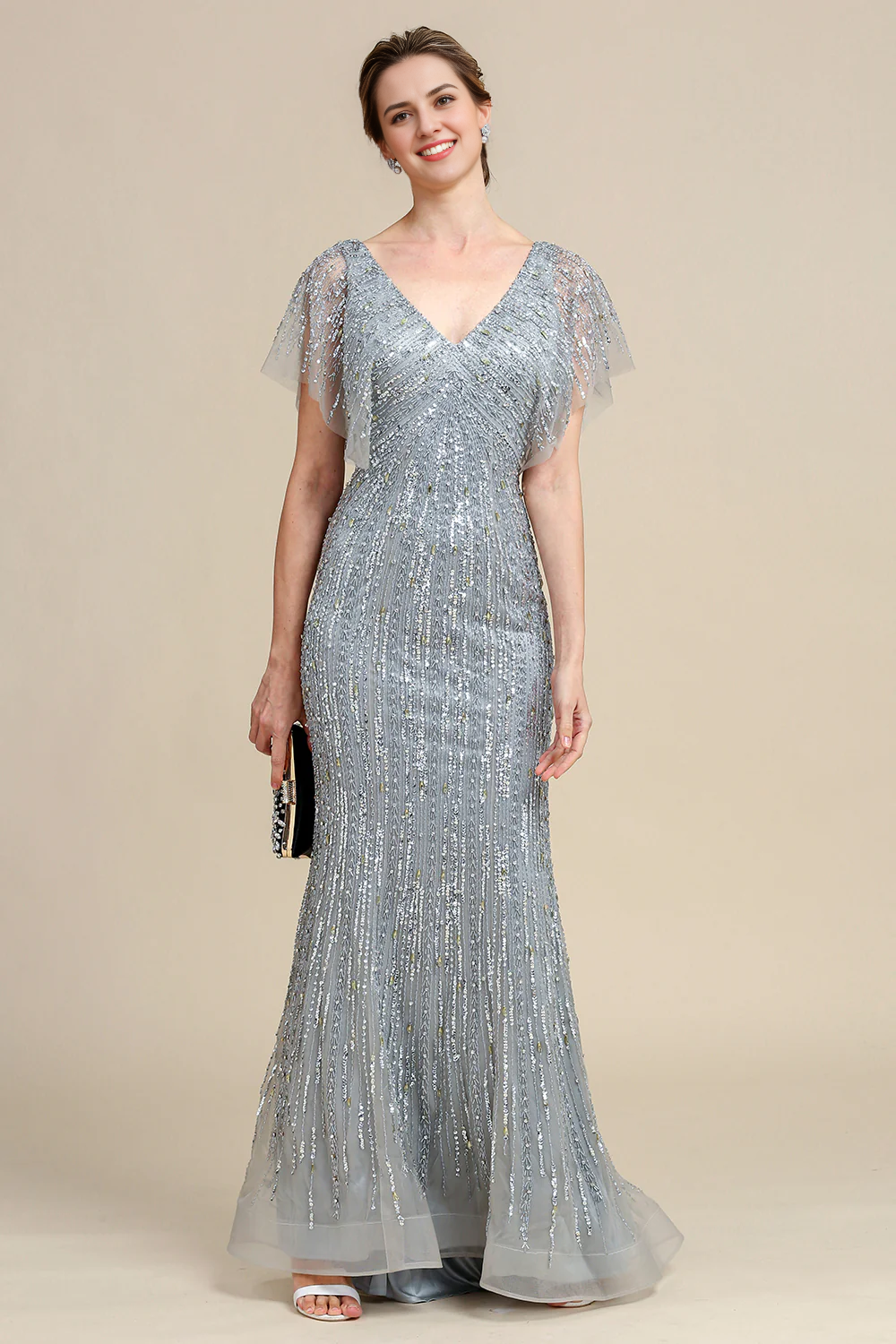 DingJiDress Elegant Dresses For Mother Of The Bridemom Dresses For Wedding Grey Mermaid Beading Long Mother of Bride Dress