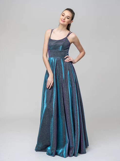 DingJiDress A Line Long Front Slit Metallic Glitter Prom Dresses