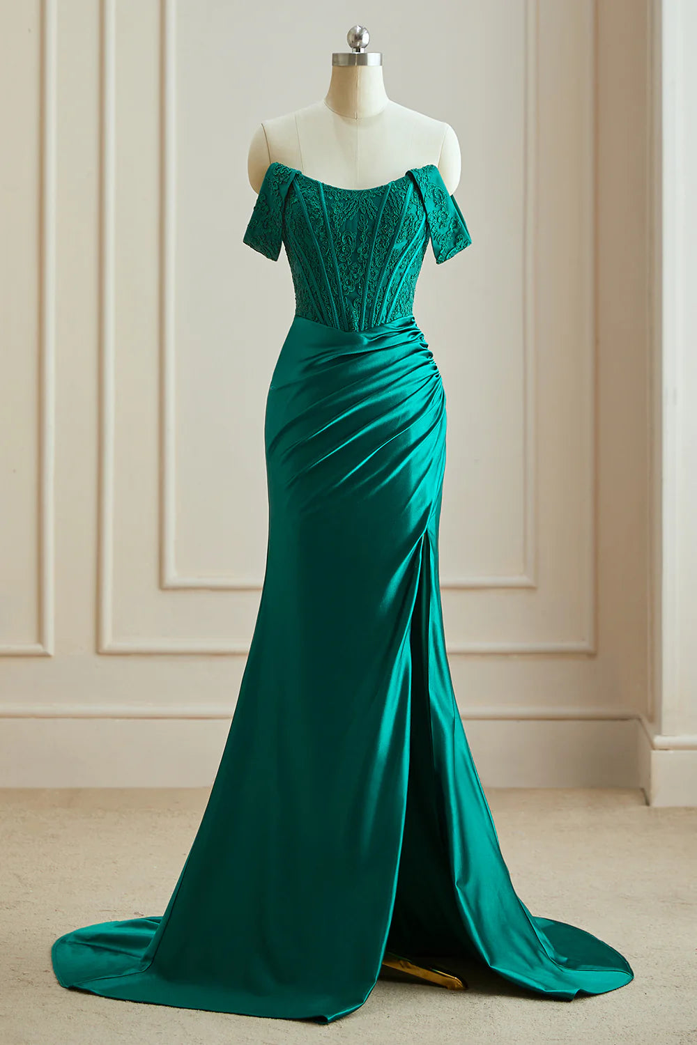 DingJiDress Mermaid Off the Shoulder Satin Prom Dress with Split