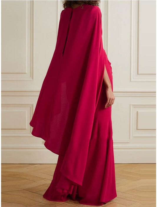 Sheath / Column Evening Gown Elegant Dress Formal Christmas Ankle Length Long Sleeve Scoop Neck Stretch Chiffon with Pleats Ruched