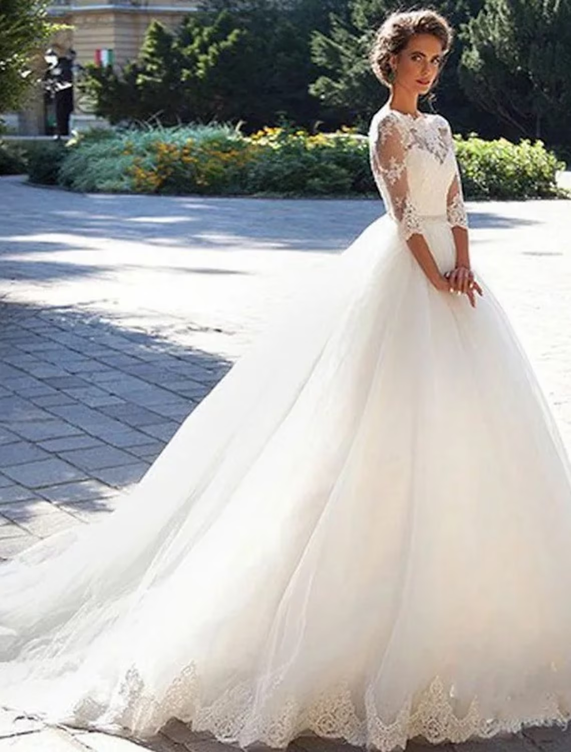 Engagement Formal Wedding Dresses Ball Gown Half Sleeve Lace With Appliques