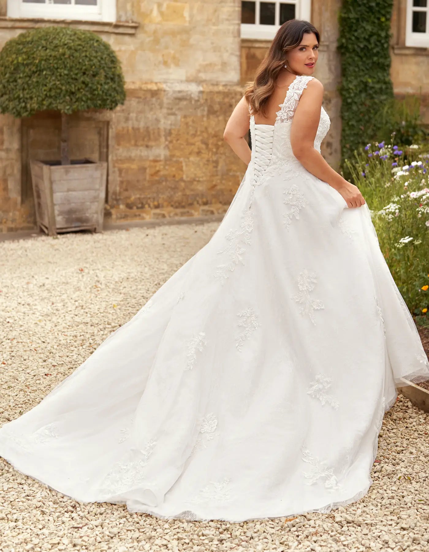 DingJiDress classic lace a-line with illusion straps