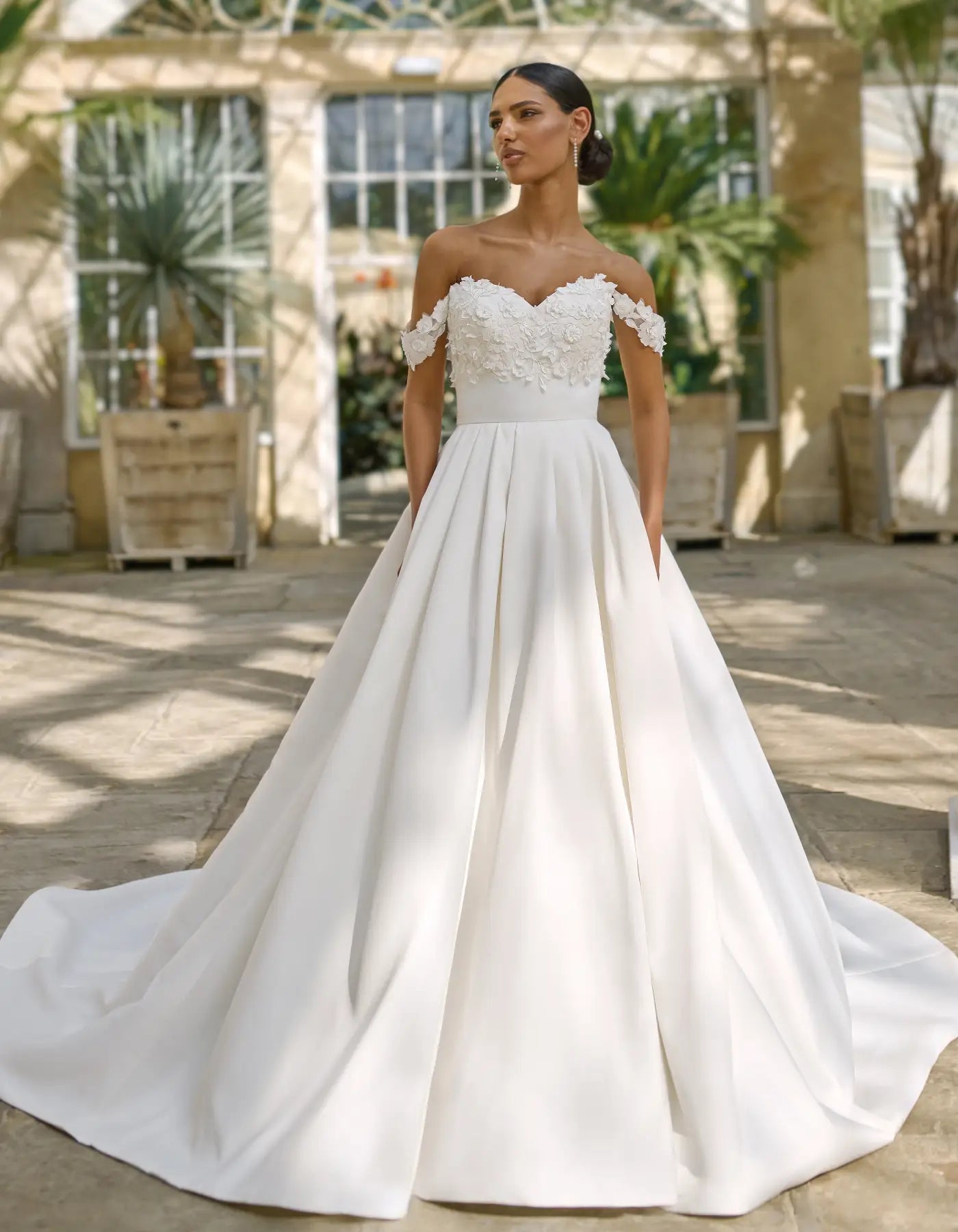 a modern mikado ballgown with 3d florals