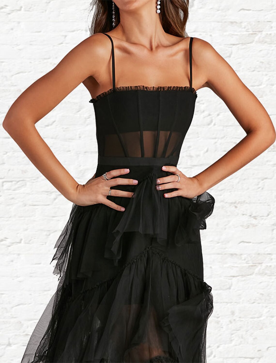 A-Line Prom Dresses Corsets Dress Party Wear Ankle Length Sleeveless Strapless Tulle Ladder Back with Ruffles