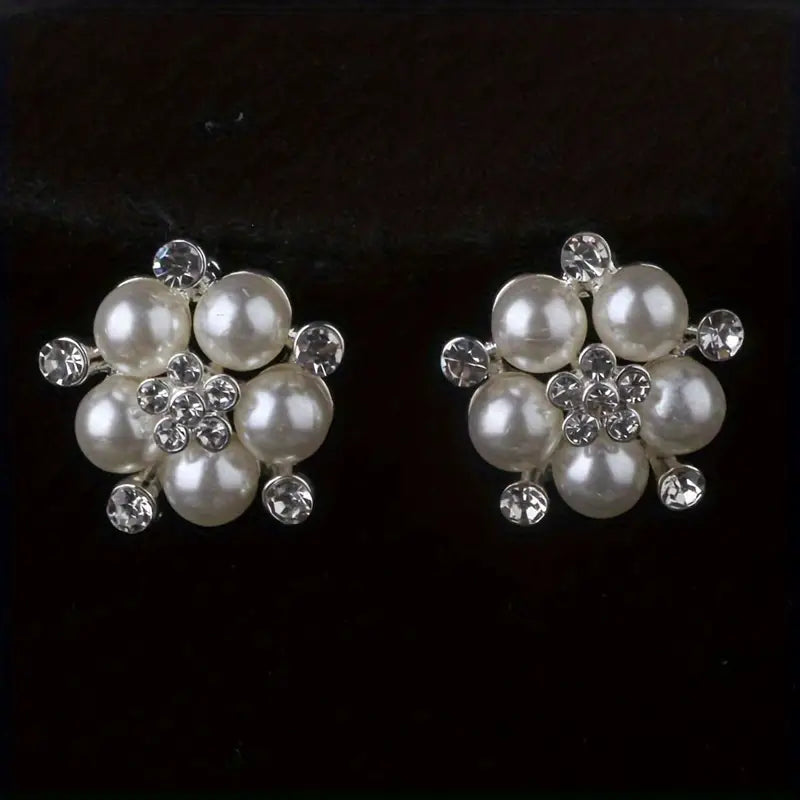 DingJi High end and atmospheric flower necklace with a pair of earrings set in milky white, 4-row bead necklace, wedding banquet, evening party, engagement set chain