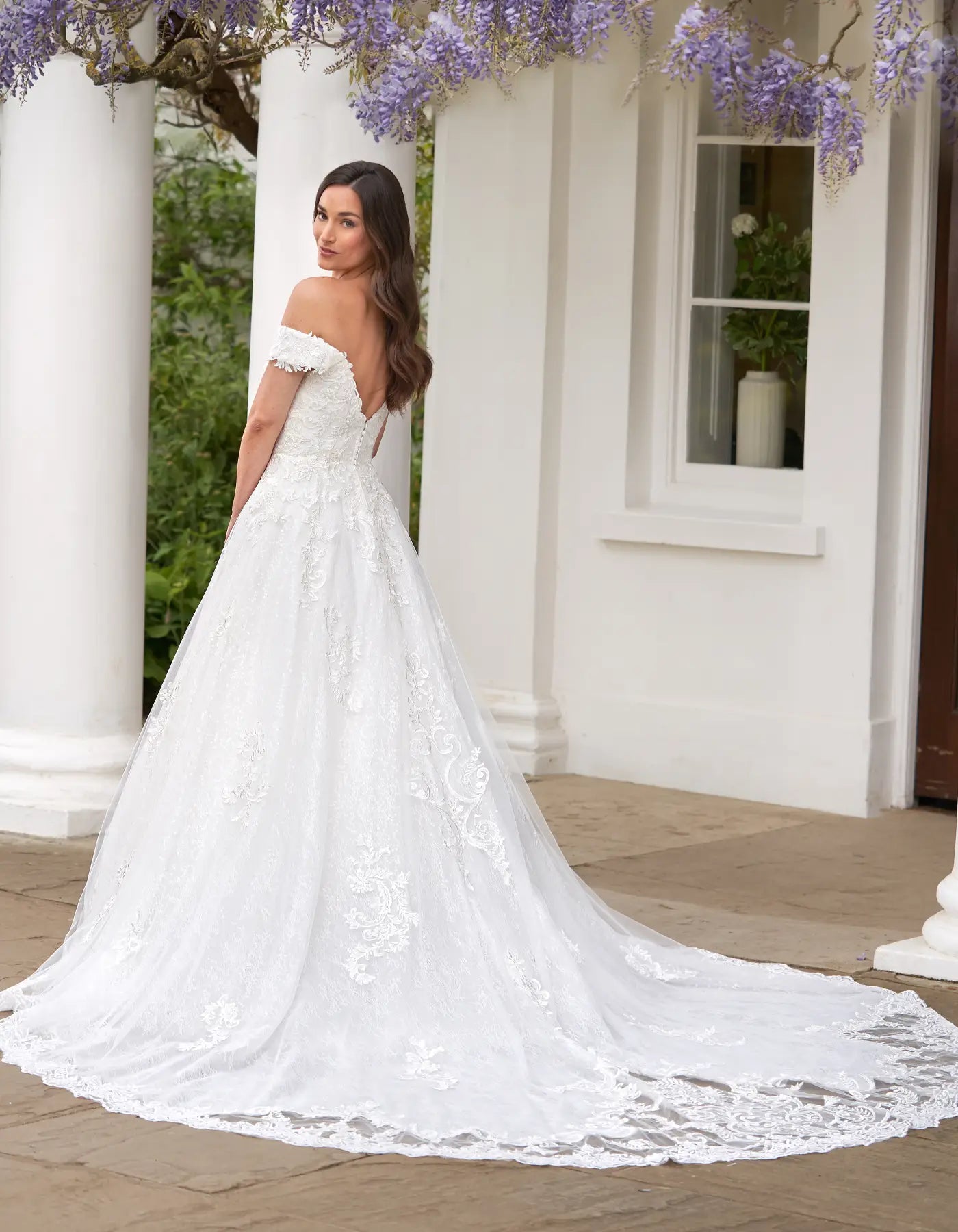 DingJiDress luxurious glittering a-line with cut-out train