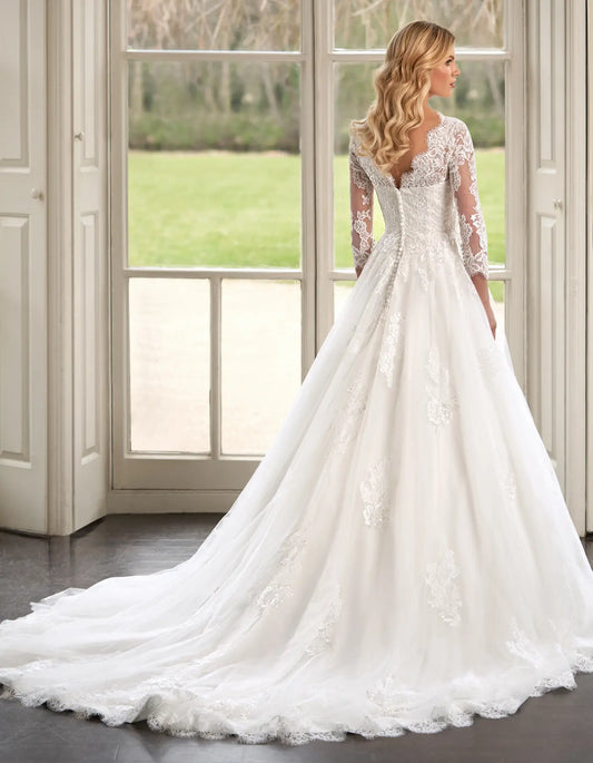DingJiDress a modest lace a-line with full-length sleeves