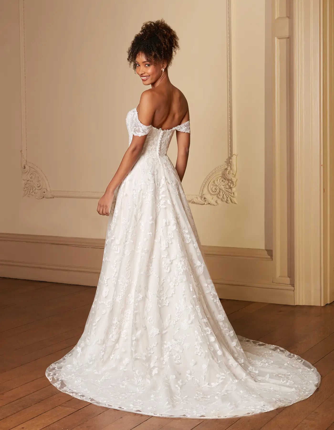 DingJiDress off-the-shoulder soft a-line with floral lace