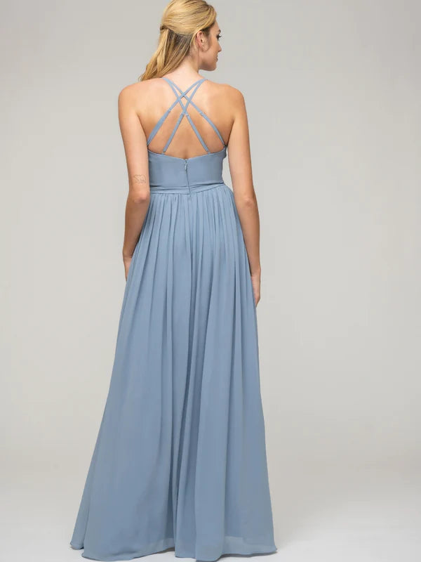 Halter Chiffon Tie Back High Low Bridesmaid Dresses