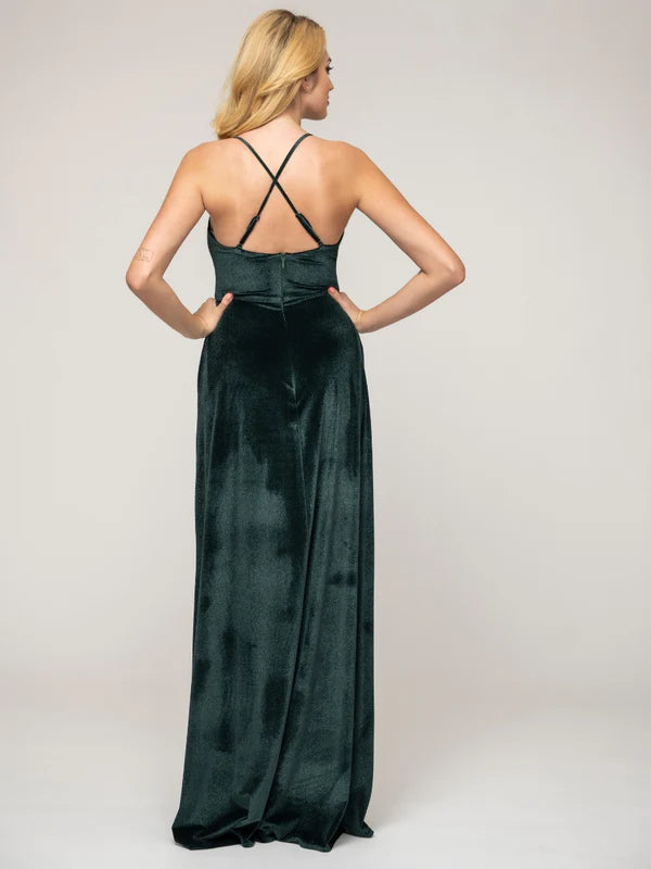 Cowl Neck Velvet Bridesmaid Dresses With Crisscross Back
