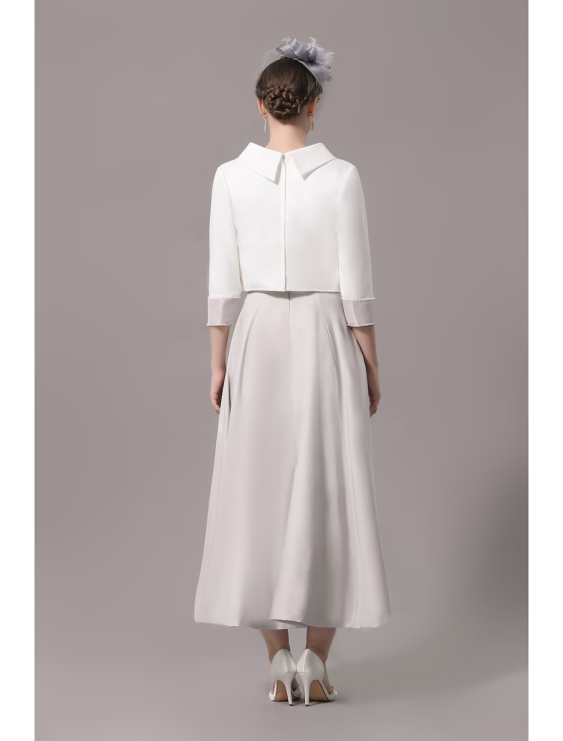 Two Piece Mother of the Bride Dress Church Elegant Ankle Length Stretch Satin Sleeve with Bow(s)