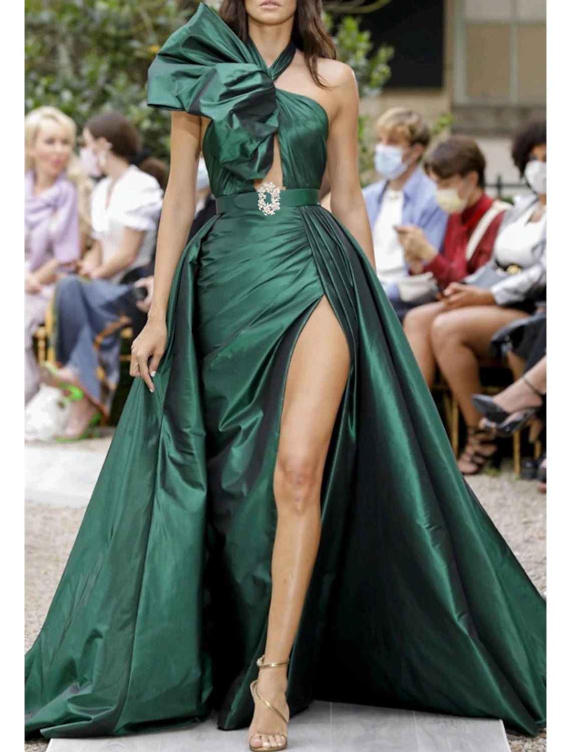 A-Line Evening Gown Celebrity Style Dress Formal Wedding Guest Court Train Sleeveless Halter Neck Satin with Sash / Ribbon