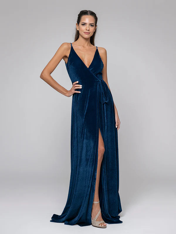 DingJiDress Straps Plunging V Neckline Long Velvet Dresses Bridesmaid Dresses