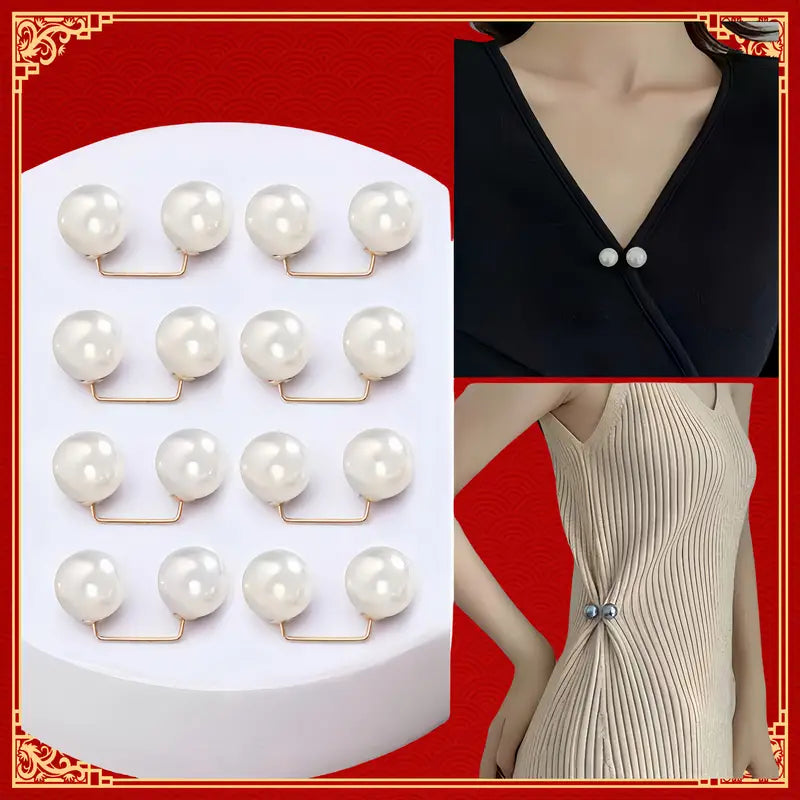 DingJi 8PCS Luxurious Pearl Embellished Safety Pins - Non-Slip, Adjustable, Versatile Brooch for Dress, Waist, Collar, Scarf, Fashion Accessories - Champagne, Grey, White Colors Available