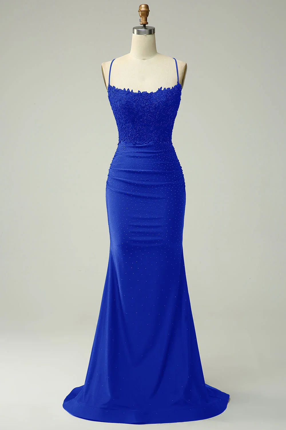 DingJiDress Trendy Mermaid Halter Neck Royal Blue Long Prom Dress with Appliques Beading