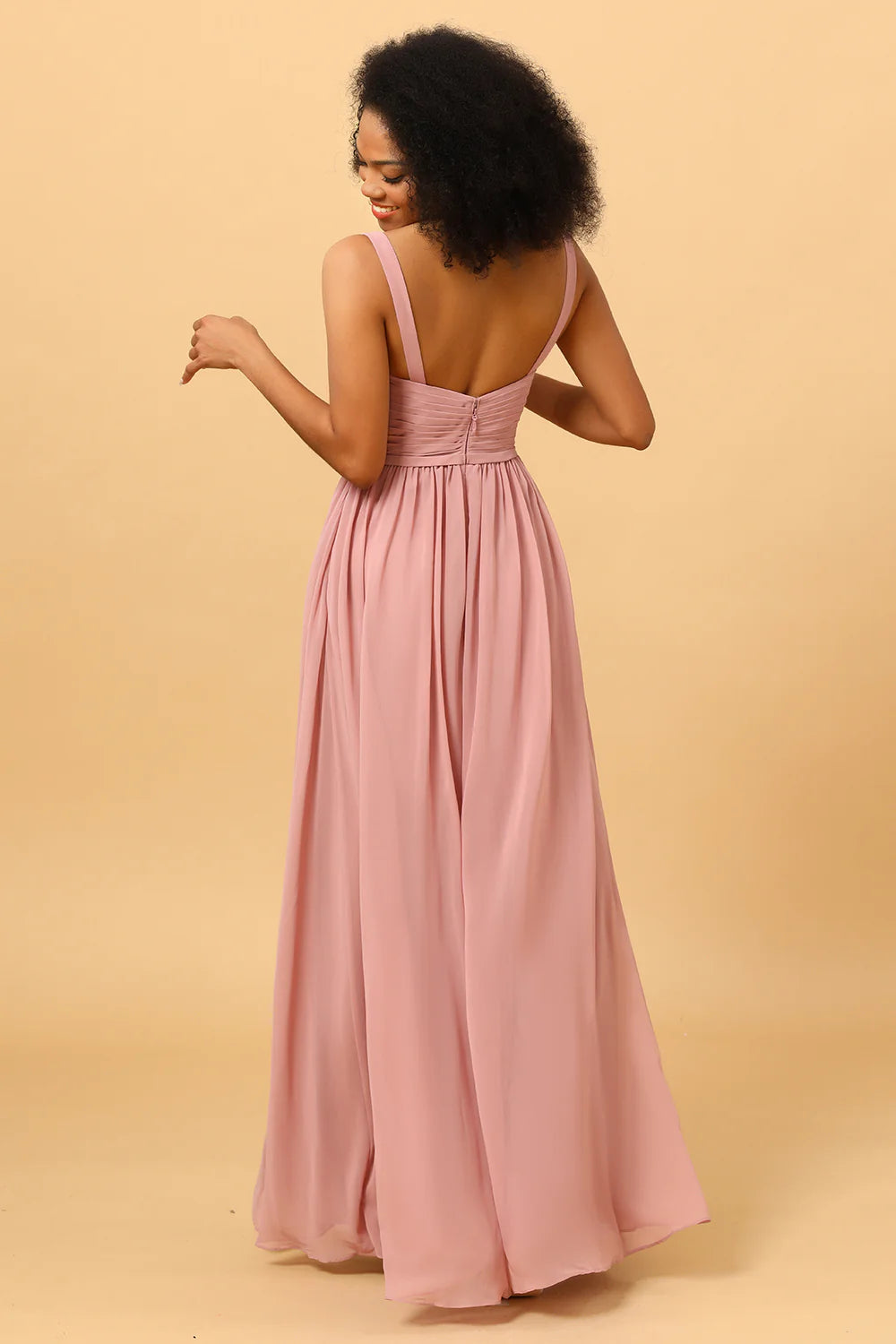DingJiDress Elegant Long Chiffon Blush Bridesmaid Dress with Slit