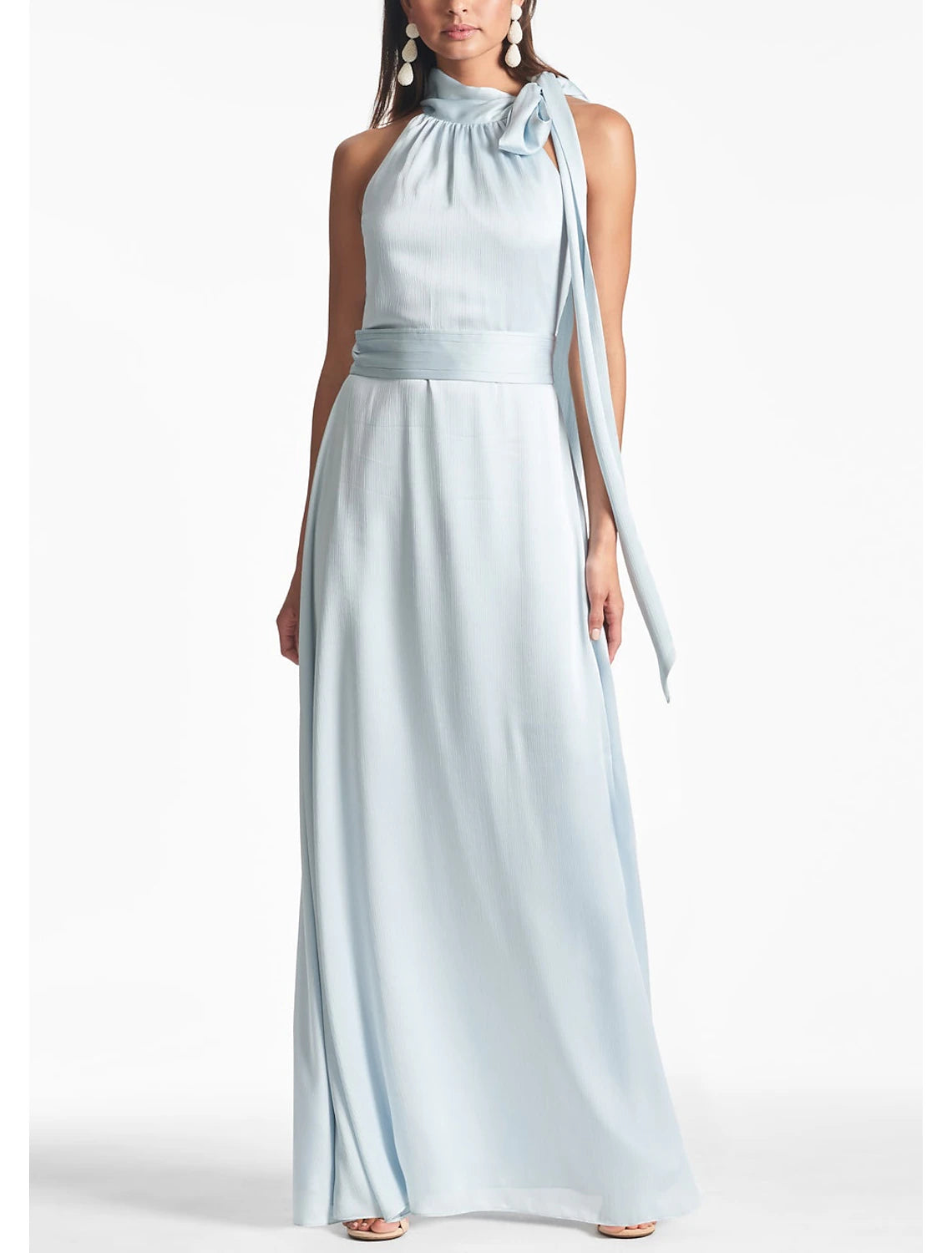 Sheath / Column Evening Gown Elegant Dress Formal Wedding Floor Length Sleeveless Halter Neck Charmeuse with Bow(s) Strappy
