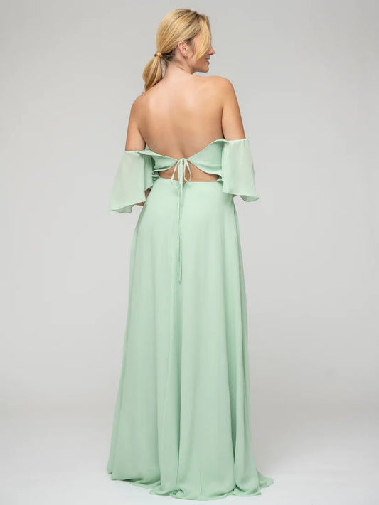 Sweetheart Chiffon Flutter Sleeve Bridesmaid Dresses With Split