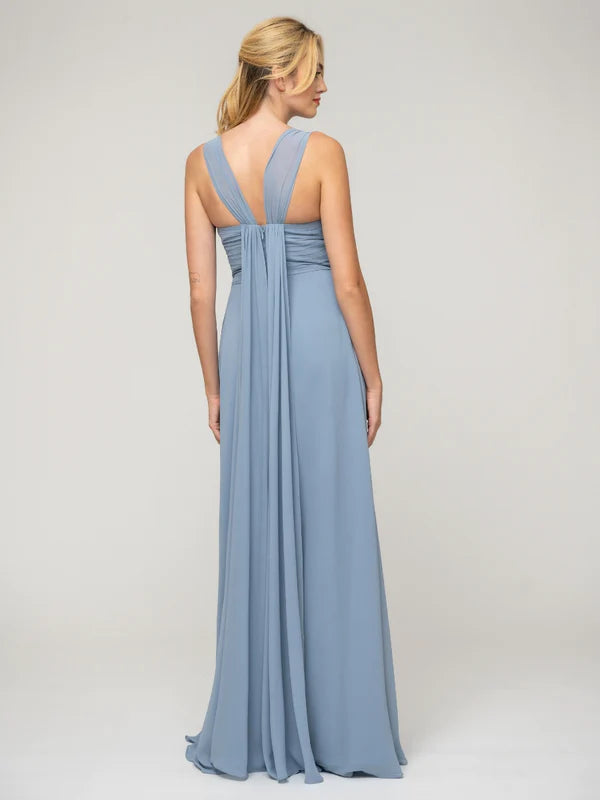 A Line Sweetheart Neckline Chiffon Straps Bridesmaid Dresses With Ribbon