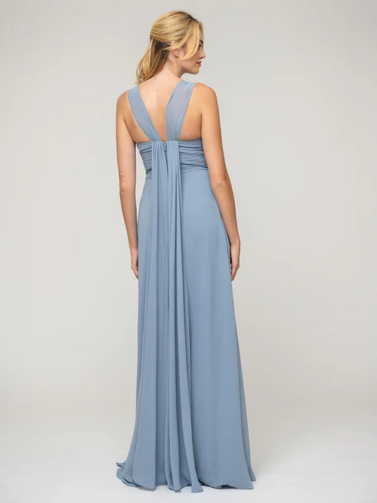 A Line Sweetheart Neckline Chiffon Straps Bridesmaid Dresses With Ribbon