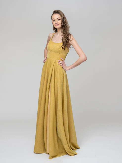 DingJiDress A Line Spaghetti Strap Metallic Glitter Floor Length Prom Dresses