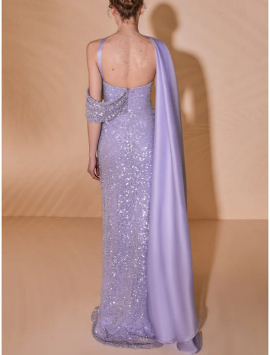 A-Line Evening Gown Elegant Dress Formal Sweep / Brush Train Sleeveless Strapless Sequined with Glitter Pleats