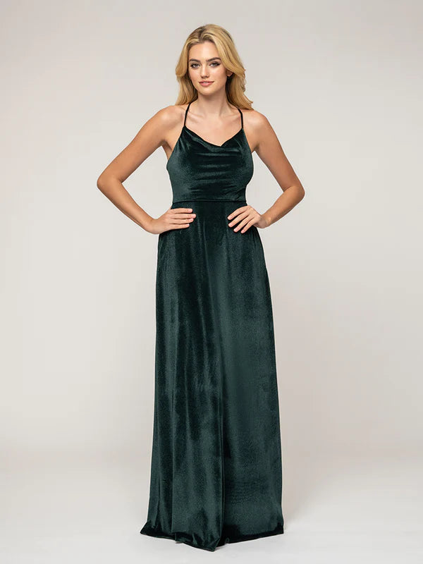Cowl Neck Velvet Bridesmaid Dresses With Crisscross Back