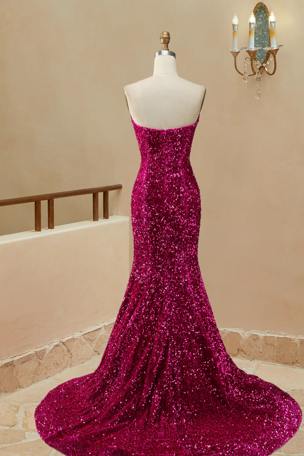 DingJiDress Prom Dresses Mermaid Sequins Strapless Sweep Train