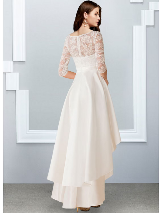 Bachelorette Party Little White Dresses Wedding Dresses Asymmetrical A-Line Half Sleeve Chiffon With Cascading Ruffles