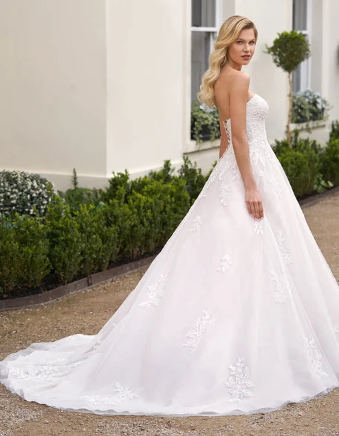 DingJiDress soft blush a-line with strapless bodice and lace