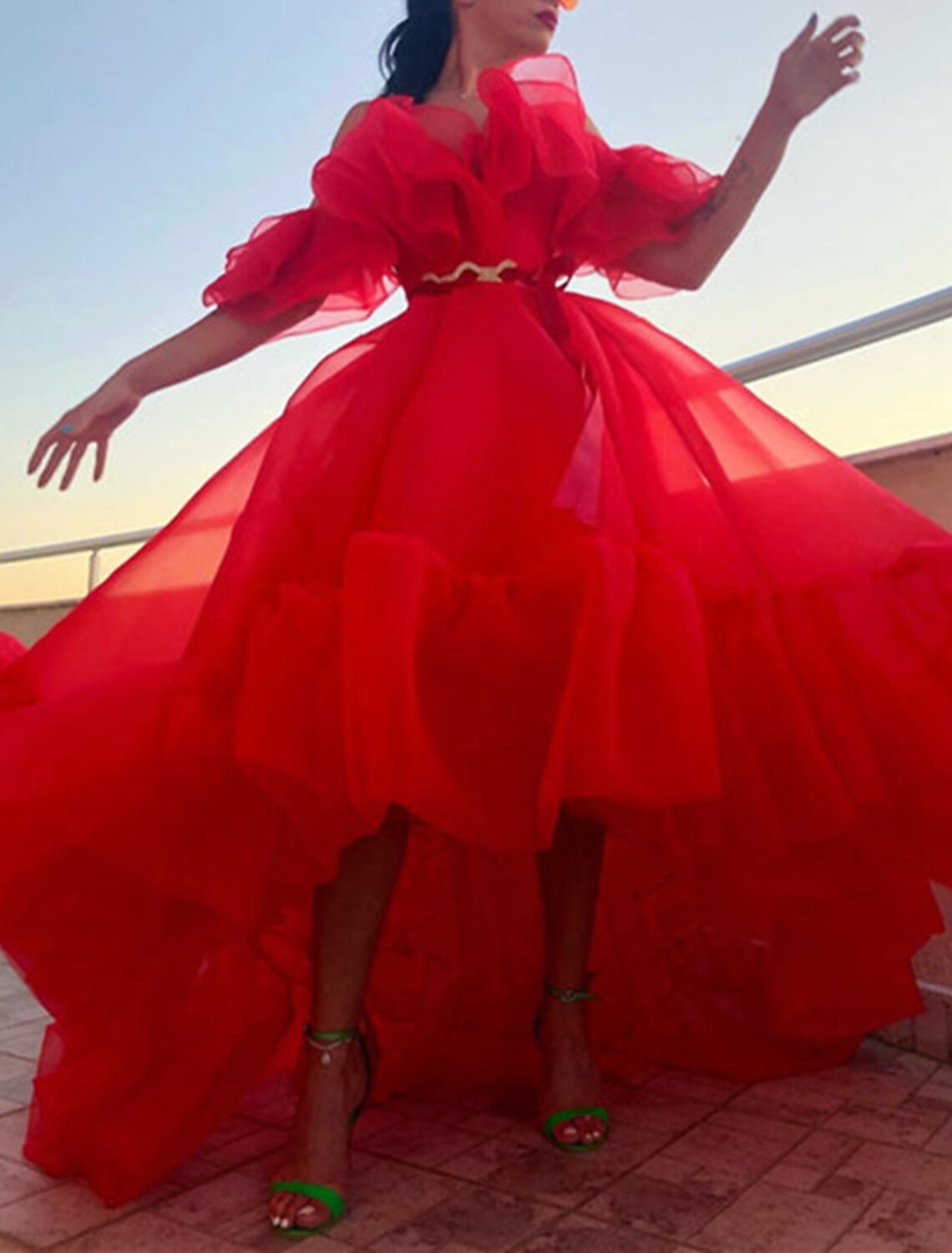 A-Line Evening Gown Celebrity Style Dress Wedding Prom Asymmetrical Sleeveless Off Shoulder Organza with Ruched