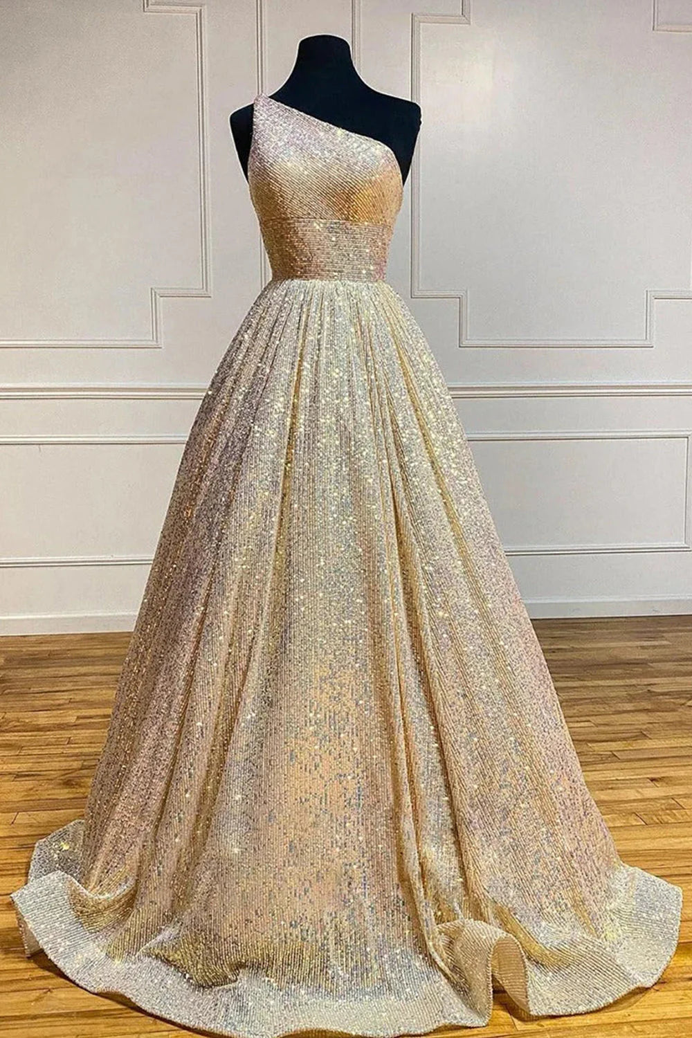DingJiDress Prom Dresses One Shoulder Sequin Long with Pockets Sparkly A Line