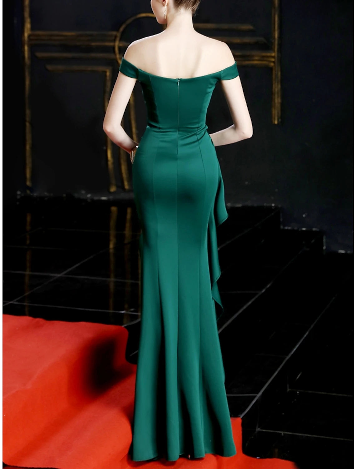 Mermaid / Trumpet Evening Gown Elegant Dress Formal Floor Length Short Sleeve Off Shoulder Spandex with Pleats Ruched Ruffles