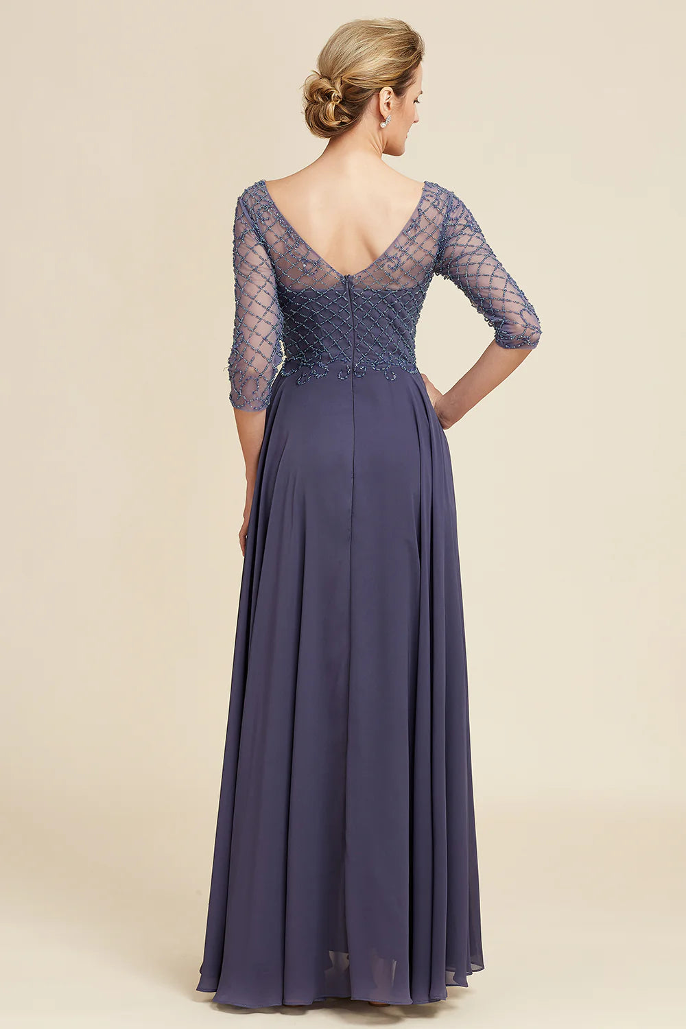DingJiDress Elegant Sparkly Grey Blue Beaded Mother of the Bride Dress Wedding Dress For Guest