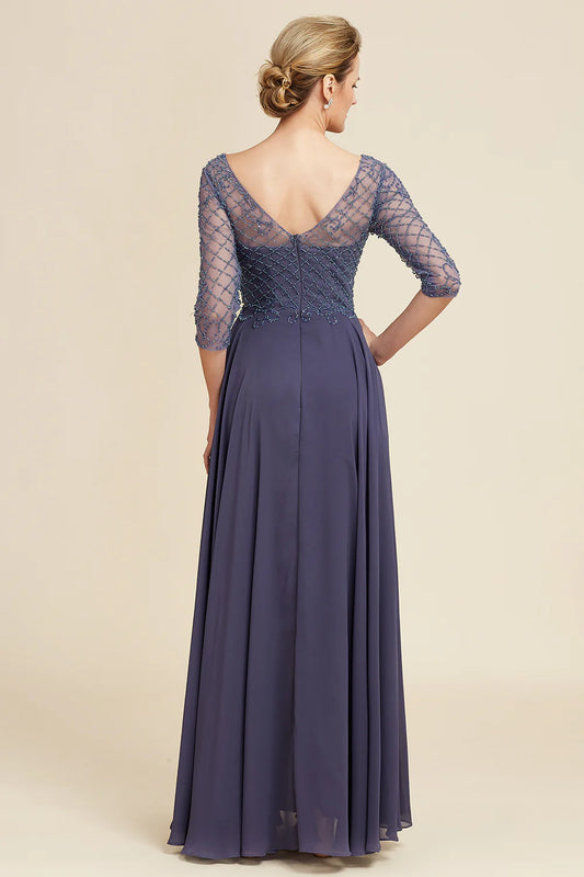 DingJiDress Elegant Sparkly Grey Blue Beaded Mother of the Bride Dress Wedding Dress For Guest