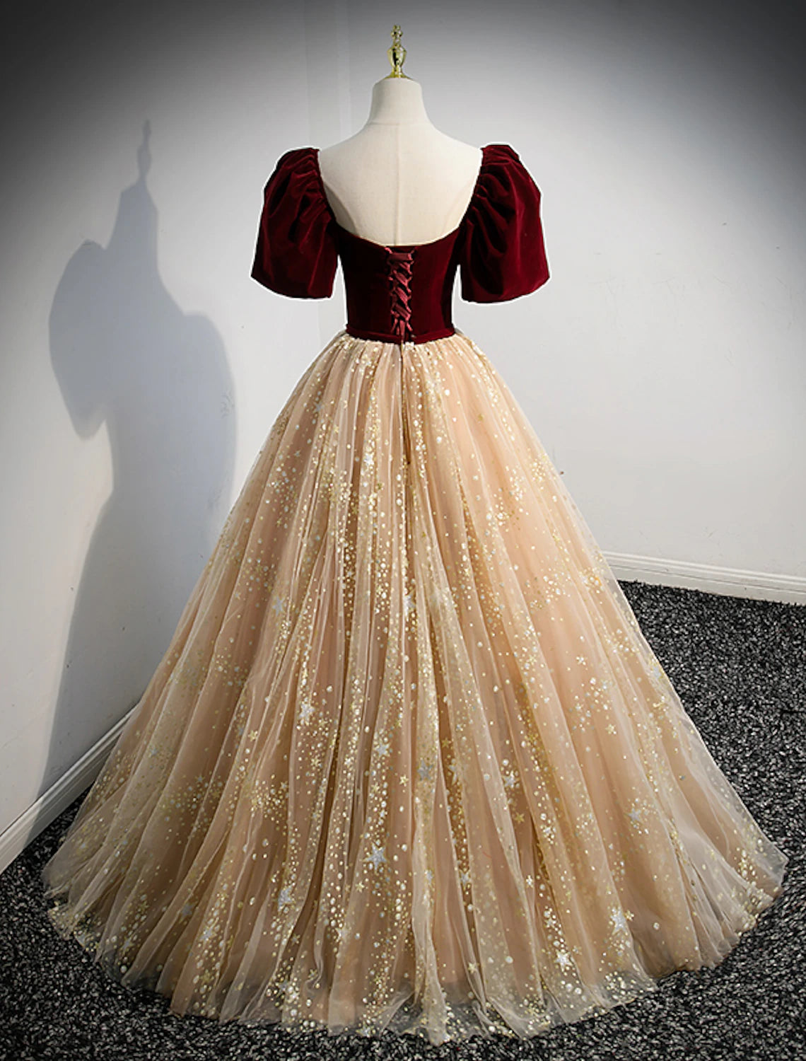 A-Line Sparkle Elegant Wedding Guest Engagement Dress Illusion Neck Short Sleeve Floor Length Tulle with Sequin Tassel Appliques