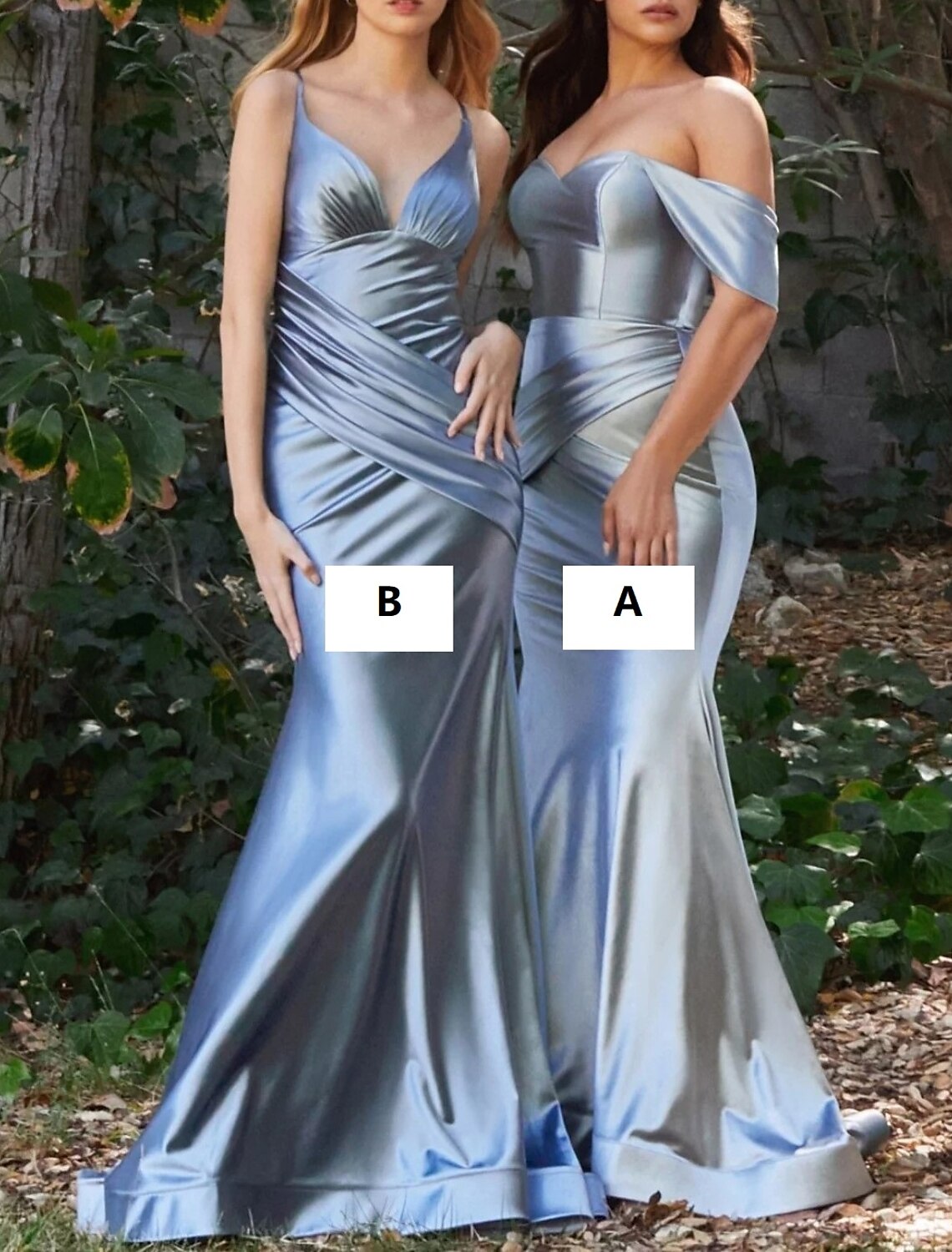 Mermaid / Trumpet Bridesmaid Dress Off Shoulder Sleeveless Blue Court Train Satin with Ruching