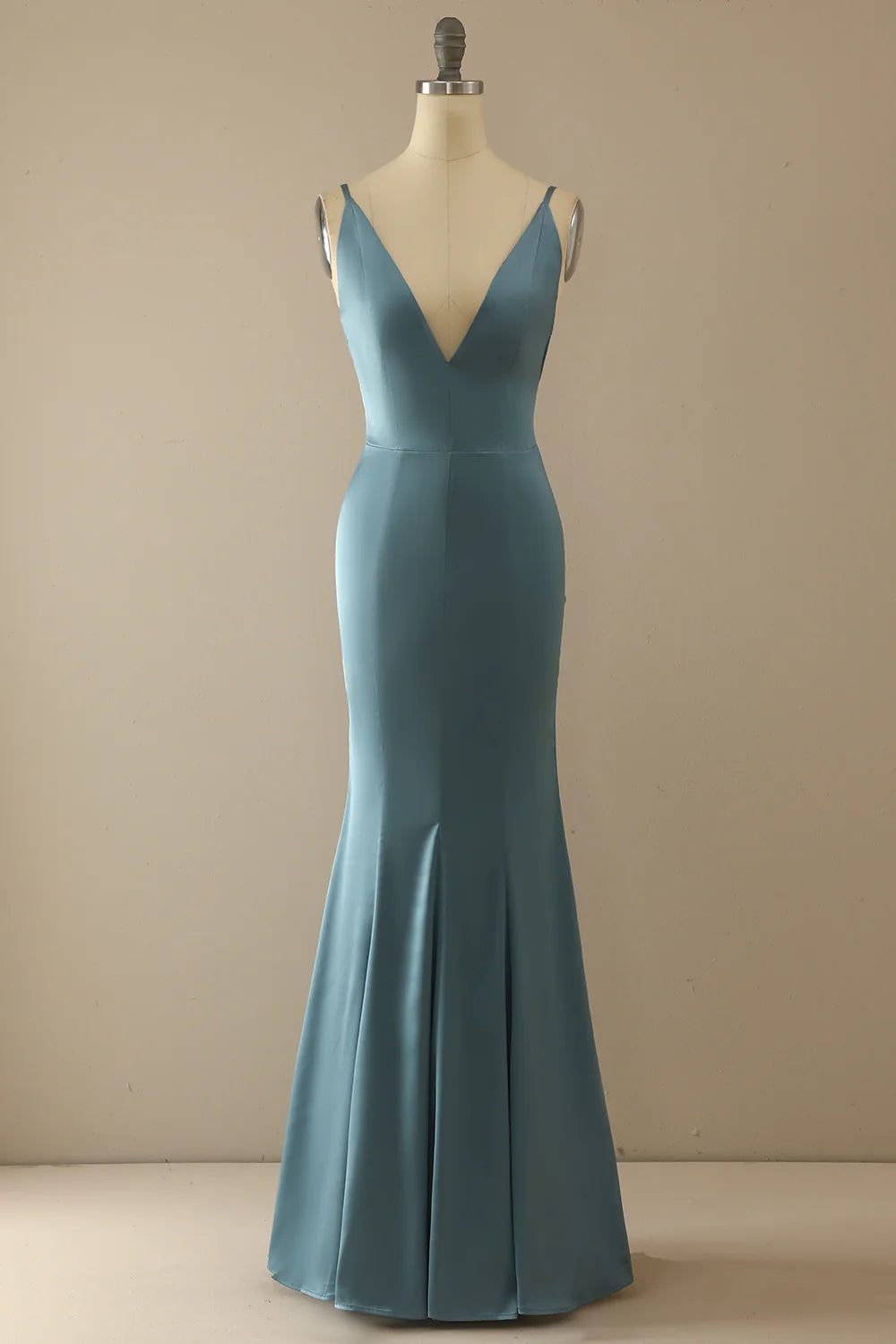 DingJiDress Mermaid Blue V Neck Long Prom Dress