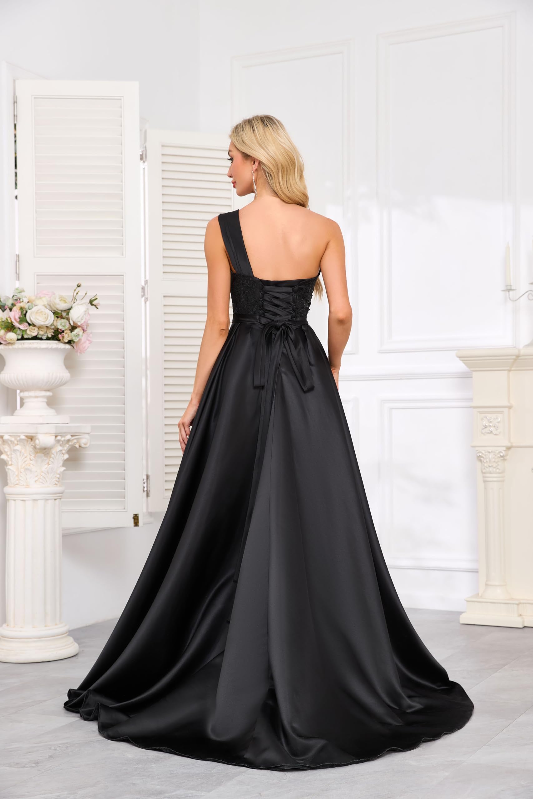 A-Line Evening Gown Celebrity Style Dress Formal Floor Length Sleeveless One Shoulder Satin with Ruched Slit