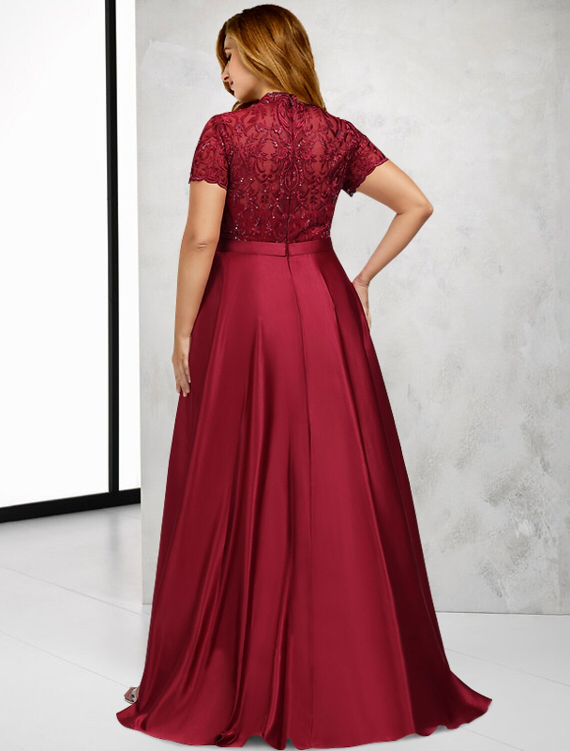 A-Line Plus Size Curve Mother of the Bride Dresses Vintage Dress Formal Asymmetrical Short Sleeve High Neck Taffeta with Pleats Sequin
