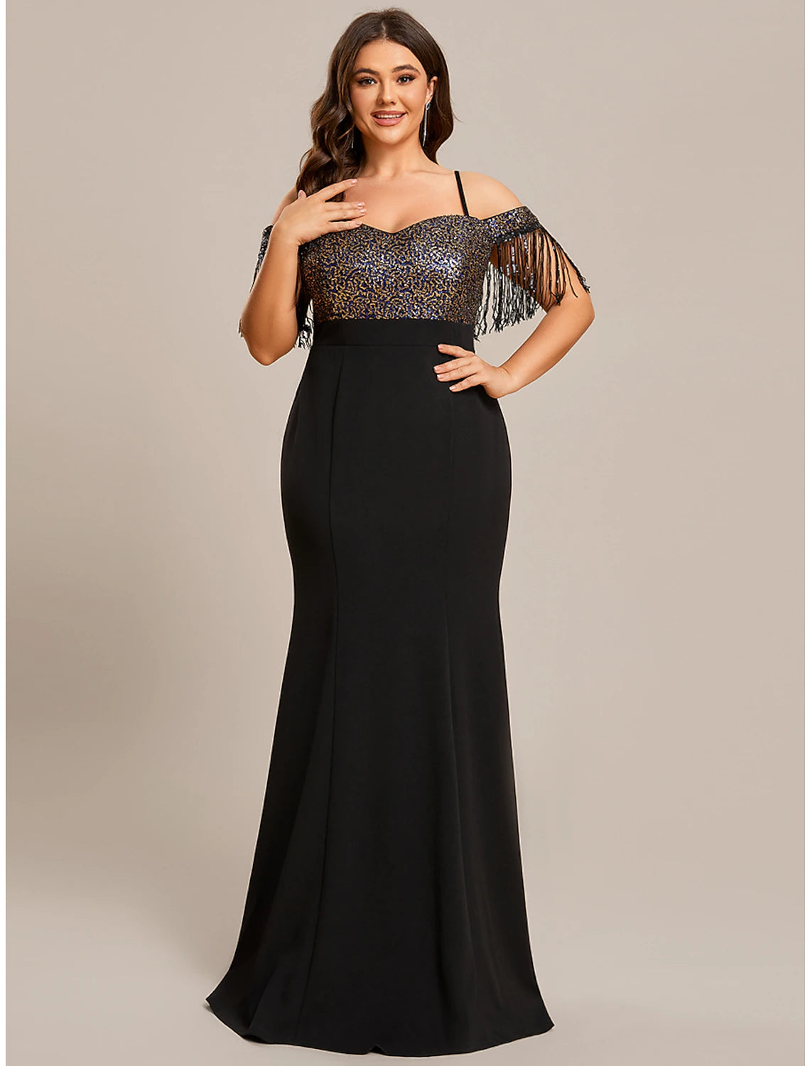 Mermaid / Trumpet Wedding Guest Dresses Minimalist Dress Formal Floor Length Short Sleeve Off Shoulder Stretch Fabric with Tassel