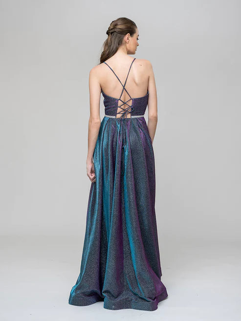 DingJiDress A Line Metallic Glitter Formal Party Prom Dresses With Beaded Waist