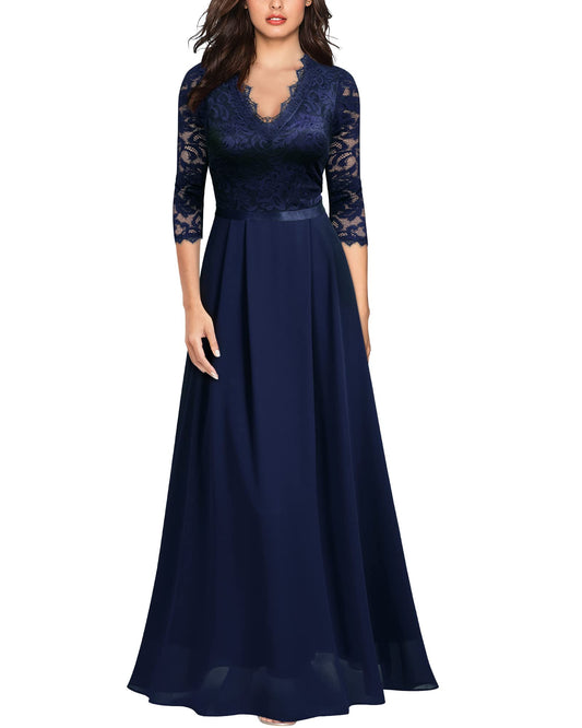 Mother of the Bride or Groom Dresses Floral Lace 2/3 Sleeves Long Dress Formal Dress Wedding Guests Dresses
