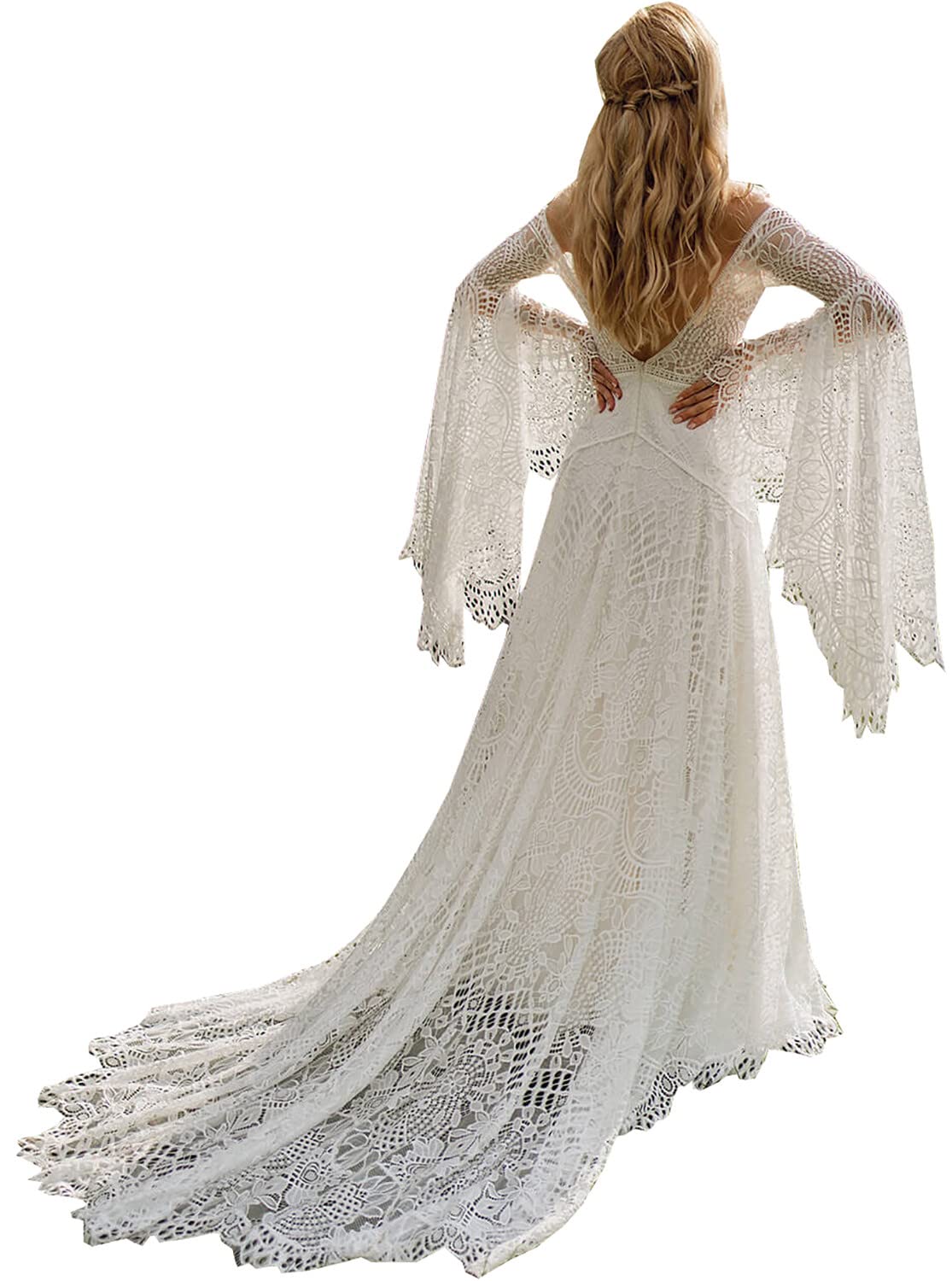 DingJiDress Wedding Dress Bohemian for Bride Long Sleeves Plus Size Lace Beach Bridal Gowns Wedding Gowns Formal Women's Dresses