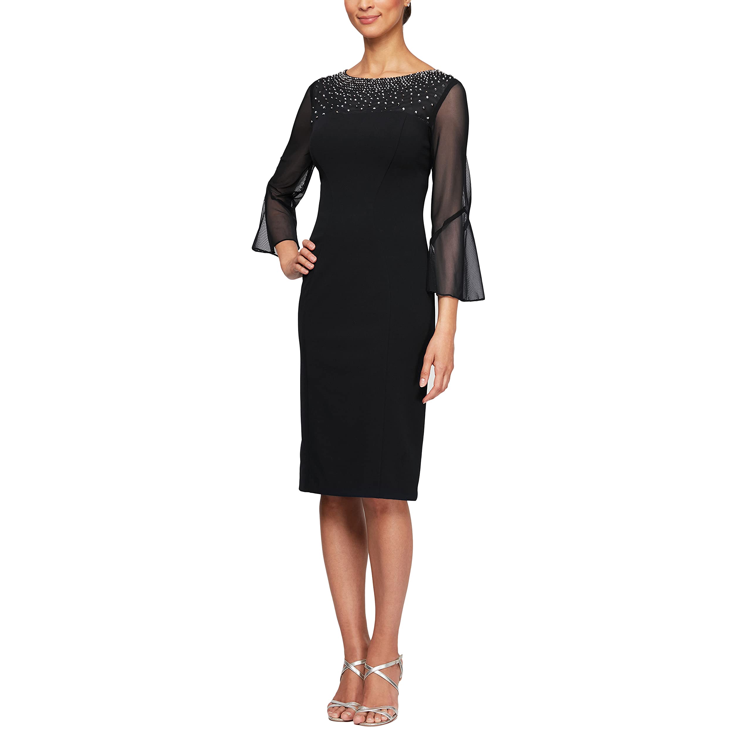 DingJiDress Mother of the Groom / Bride Dresses Short Shift Dress with Embellished Illusion Detail Formal Dresses Wedding Guest Dress