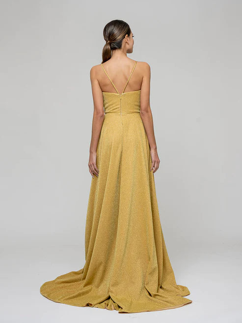 DingJiDress Sweep Train Metallic Glitter A Line Prom Dresses