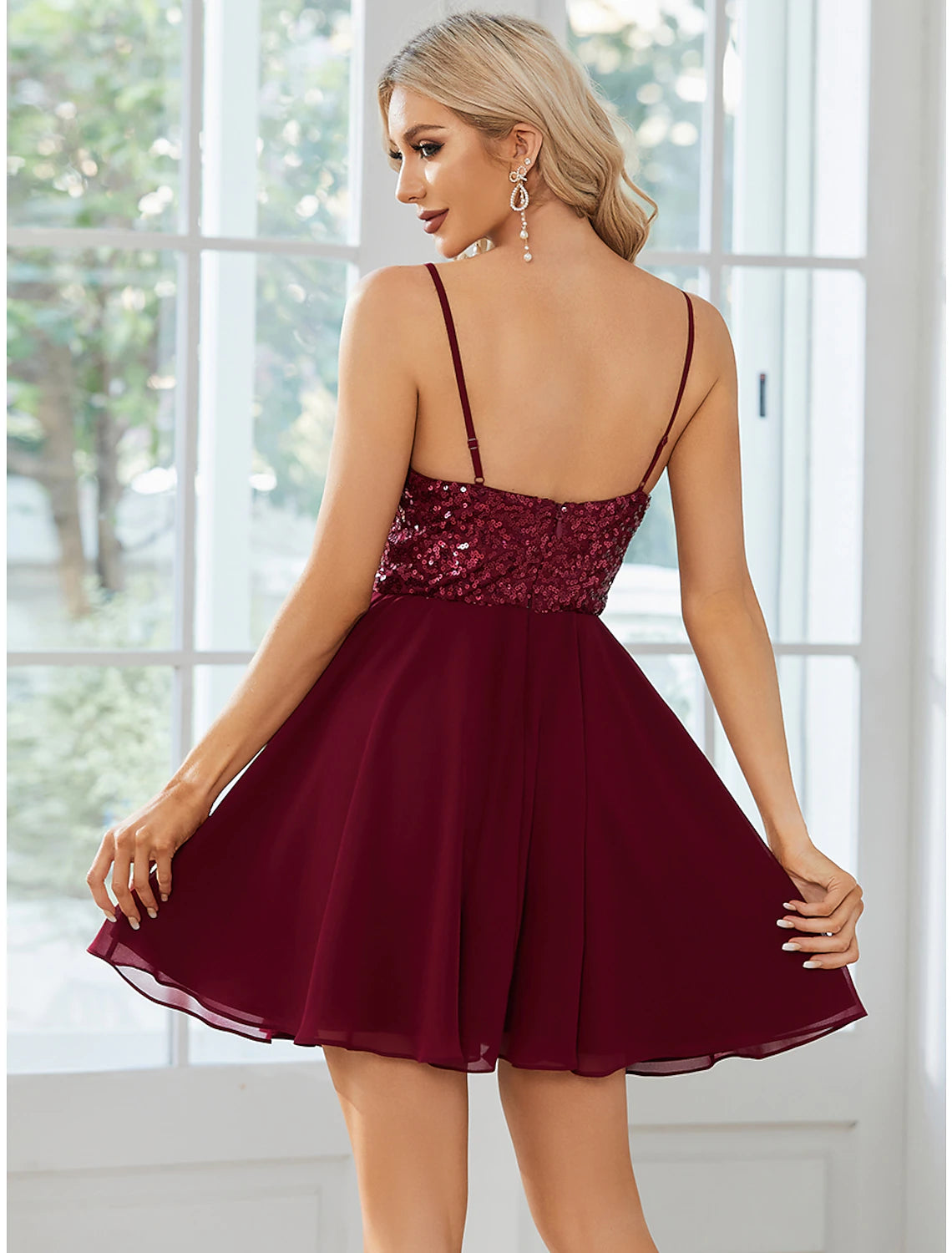 A-Line Homecoming Dresses Sexy Dress Party Wear Short / Mini Sleeveless Spaghetti Strap Chiffon with Pleats